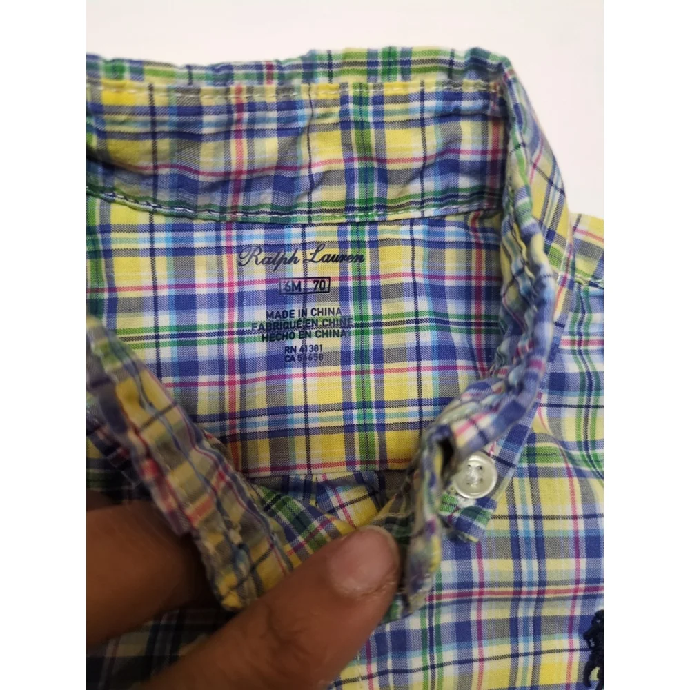 Ralph Lauren Baby Boys Plaid Button Up Long Sleeve Size 6 M Blue Green Yellow